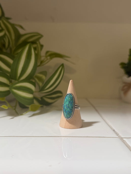 Sterling Silver Handmade Elongated Oval Turquoise Ring - Size 7