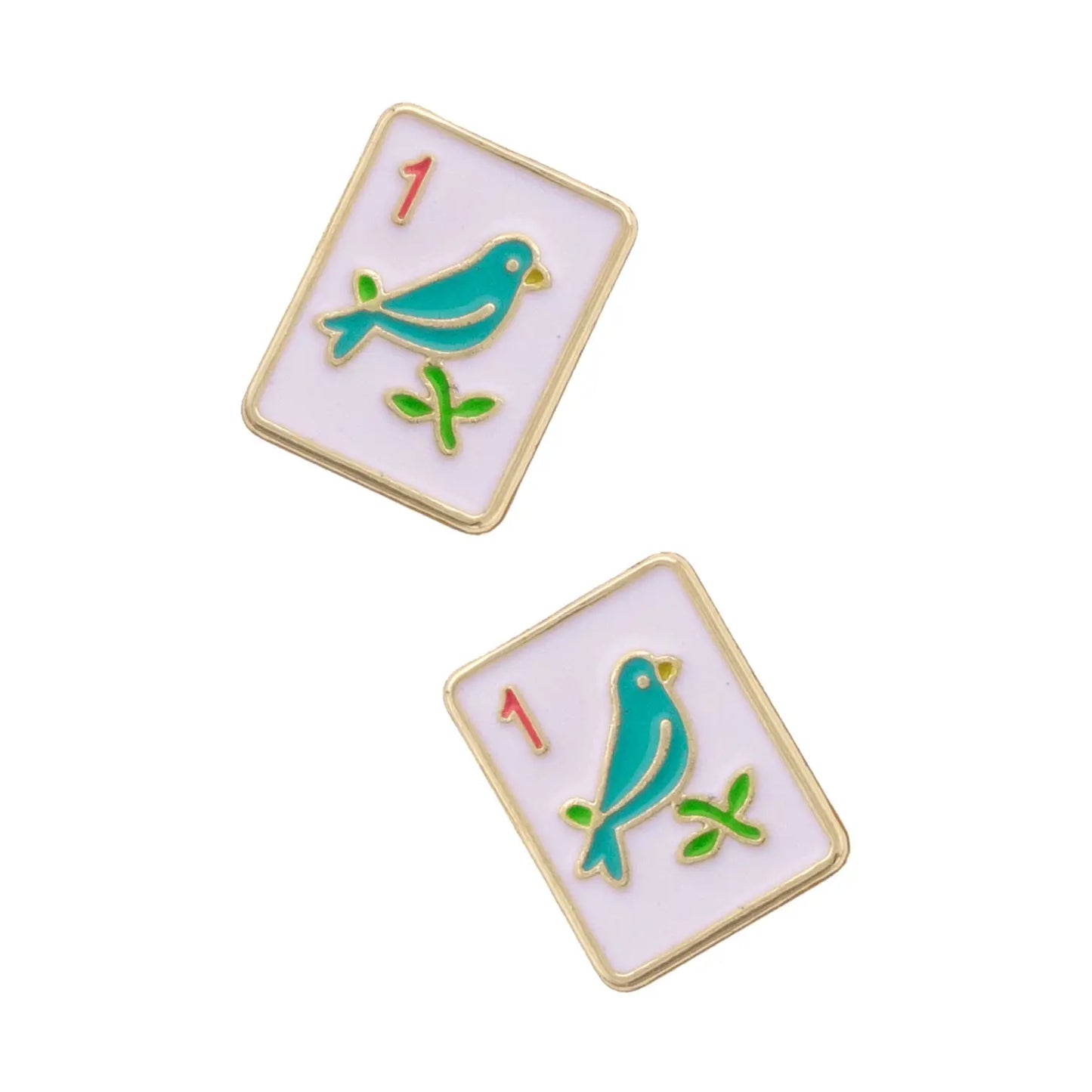 Sparrow Mahjong Tile Stud Earring in White