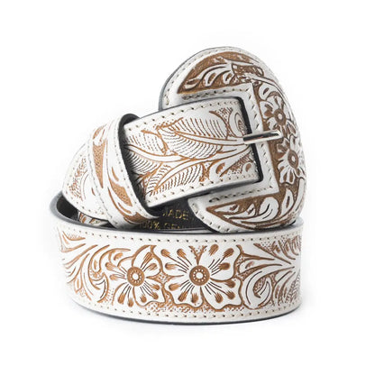 High Desert Women's Hand Tooled White Leather Belt