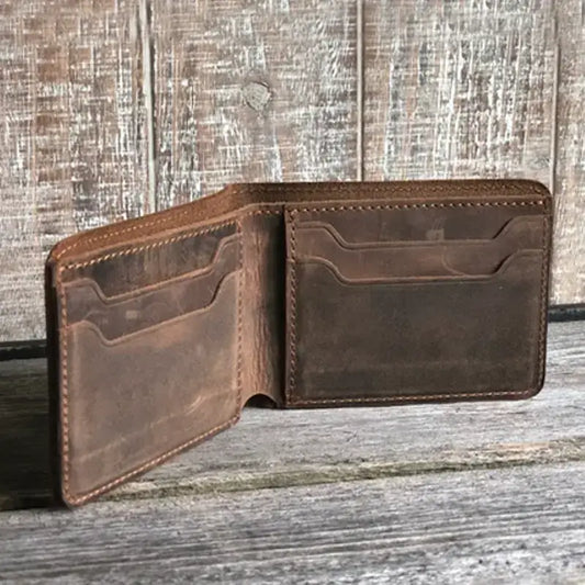 Handmade Dark Brown Leather Bifold Wallet