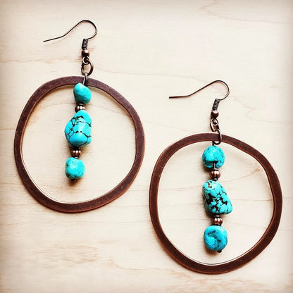 Copper Hoop Earrings w/ Blue Turquoise