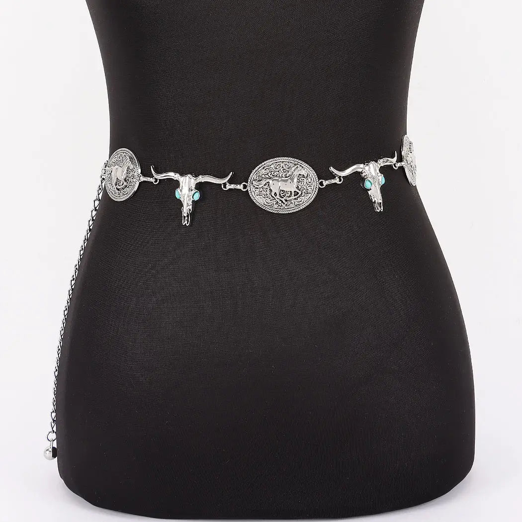 Vintage Skull Metal Chain Belt