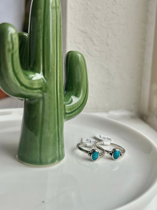 Tiny Oval 3 Prong Sterling Turquoise Ring