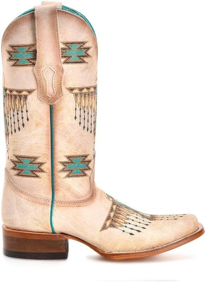 Corral LD White-Turquoise Embroidery Square Toe Boot