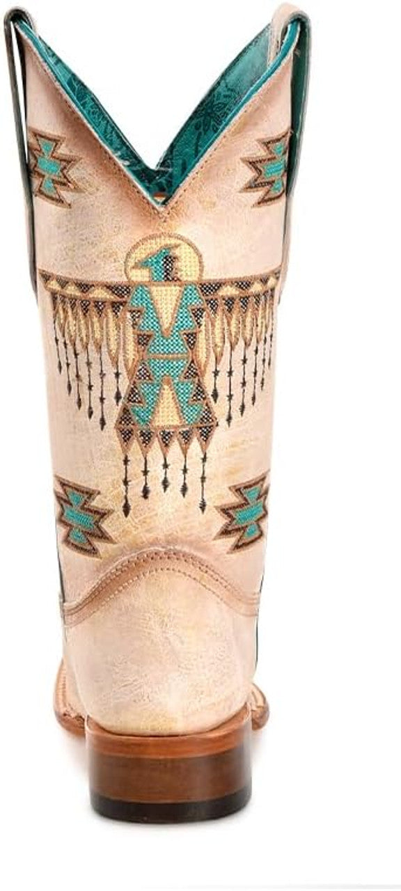 Circle G LD White-Turquoise Embroidery Square Toe Boot