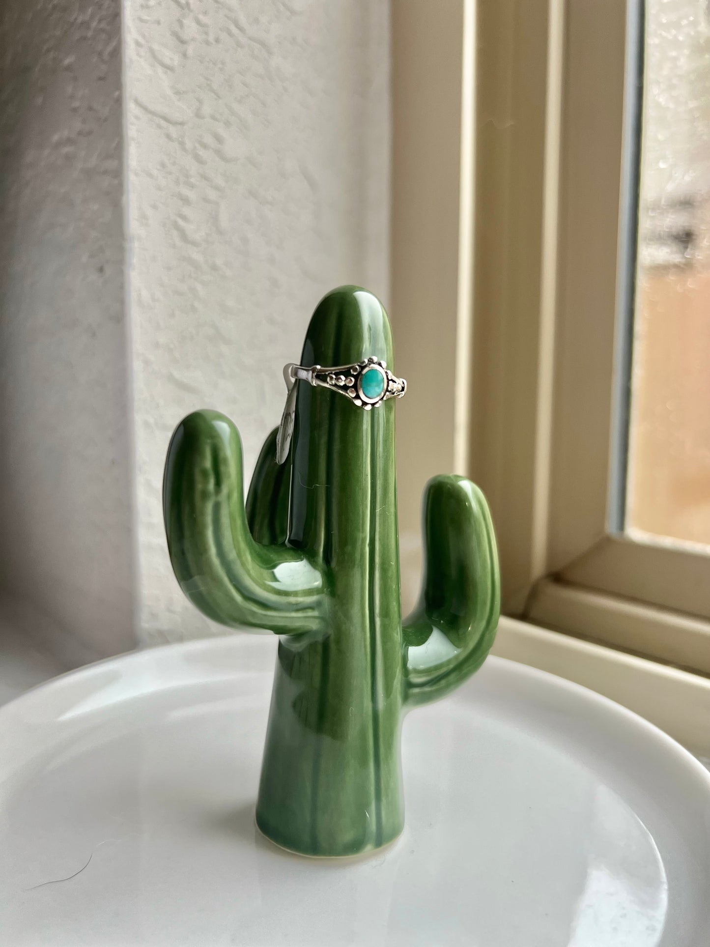 Sterling Dotted Detail Handmade Turquoise Ring - Size 6