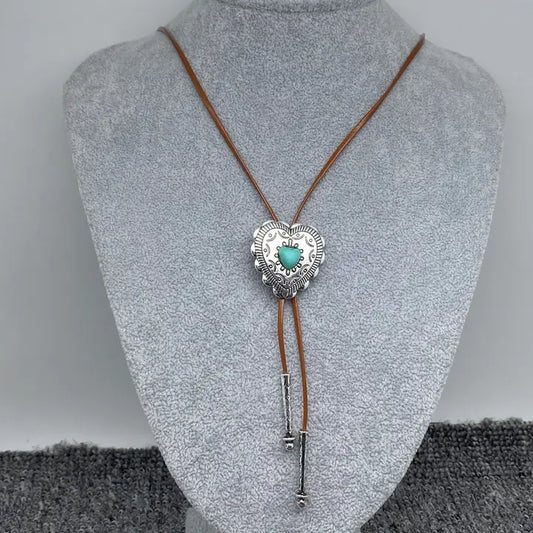 Turquoise Heart Charm Lariat Necklace