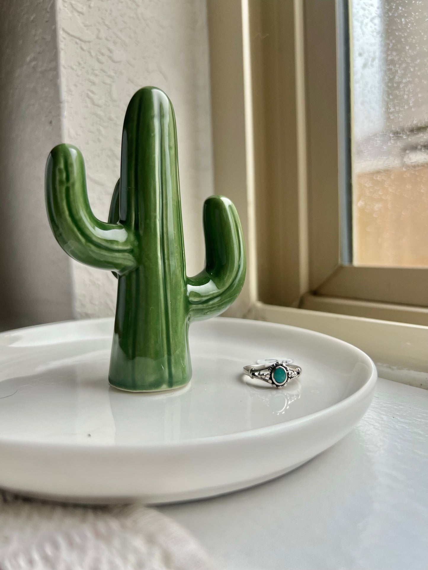 Sterling Dotted Detail Handmade Turquoise Ring - Size 6