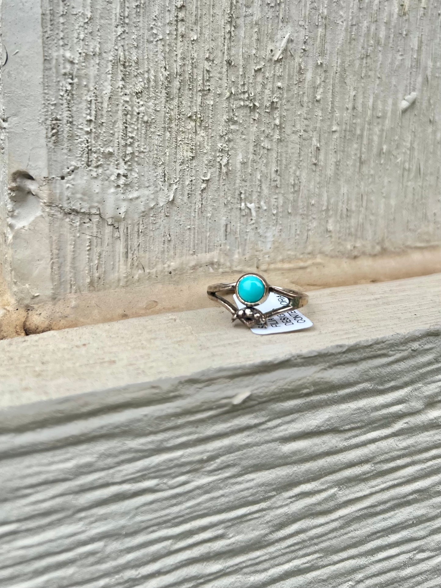 Kingman Turquoise Sterling Crescent Moon Detail Ring  - Size 7