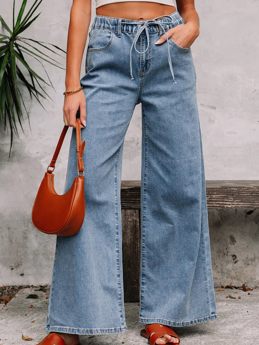 Medium Wash Wide Leg Denim Pants