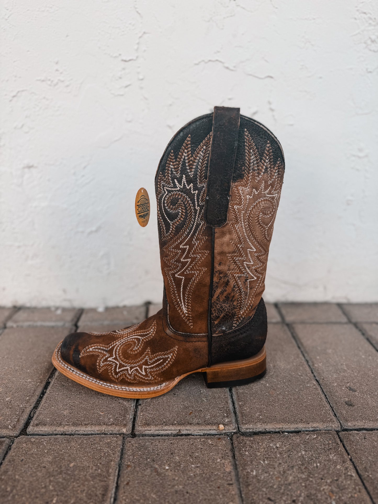Corral Brown Flames Lamb Embroidery Square Toe Boot
