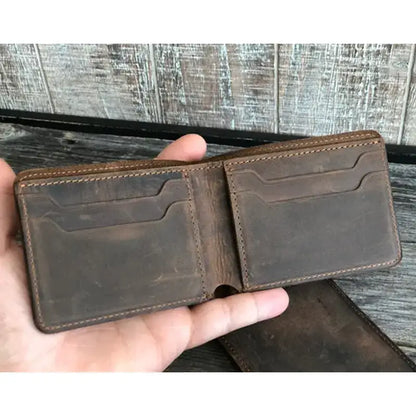Handmade Dark Brown Leather Bifold Wallet