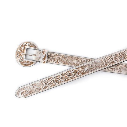 High Desert Women's Hand Tooled White Leather Belt