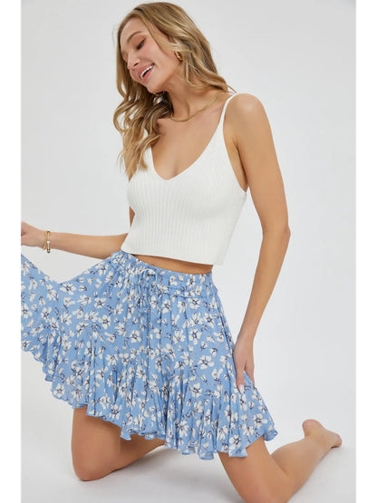 Floral Blue Mini Skirt