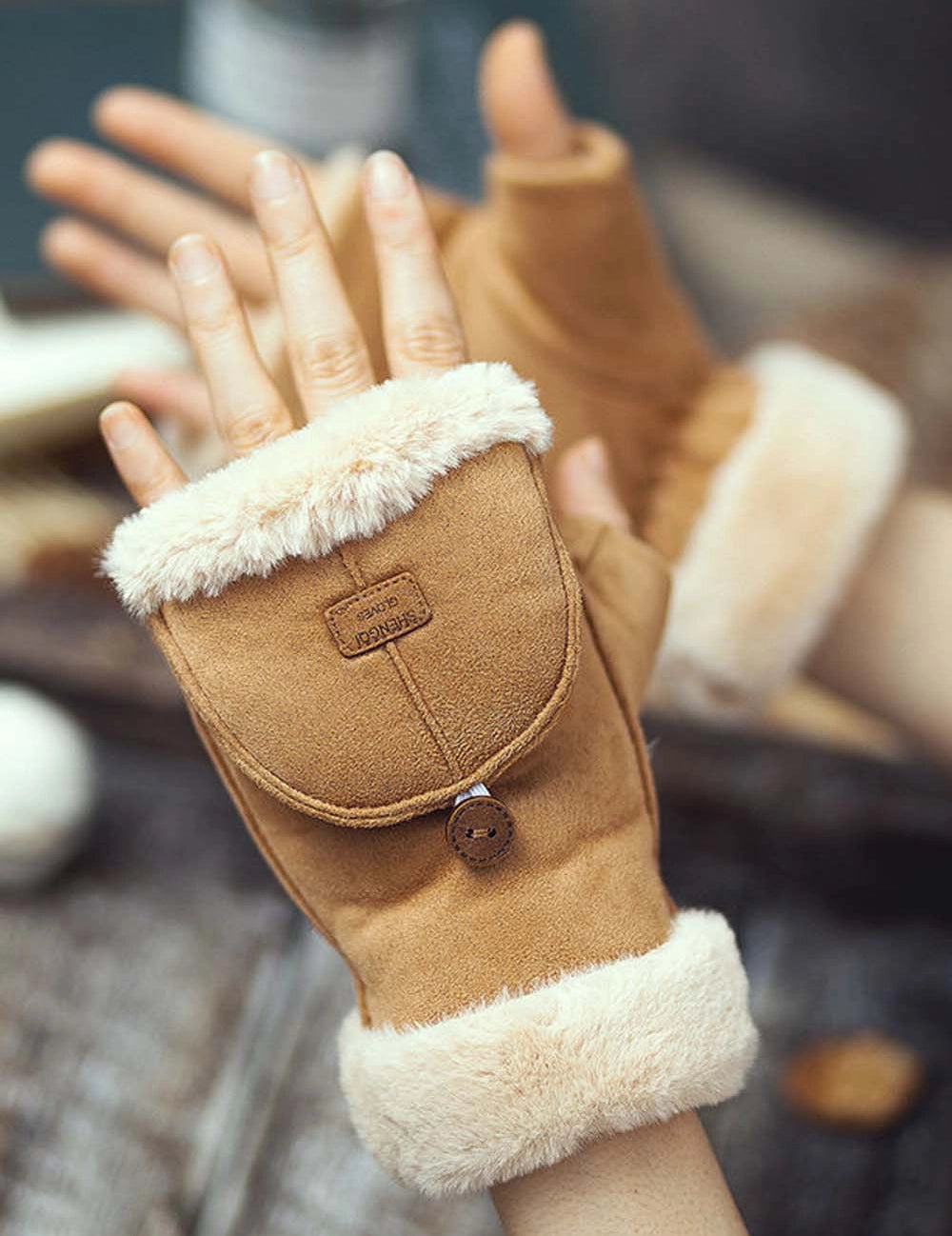 Suede Convertible Fingerless Mittens