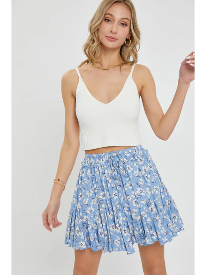 Floral Blue Mini Skirt