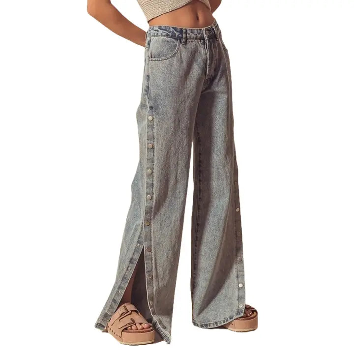 90's Straight Leg Denim Pants w/ Button Detail