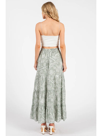 Elastic Waist Floral Maxi Skirt w/ Pockets