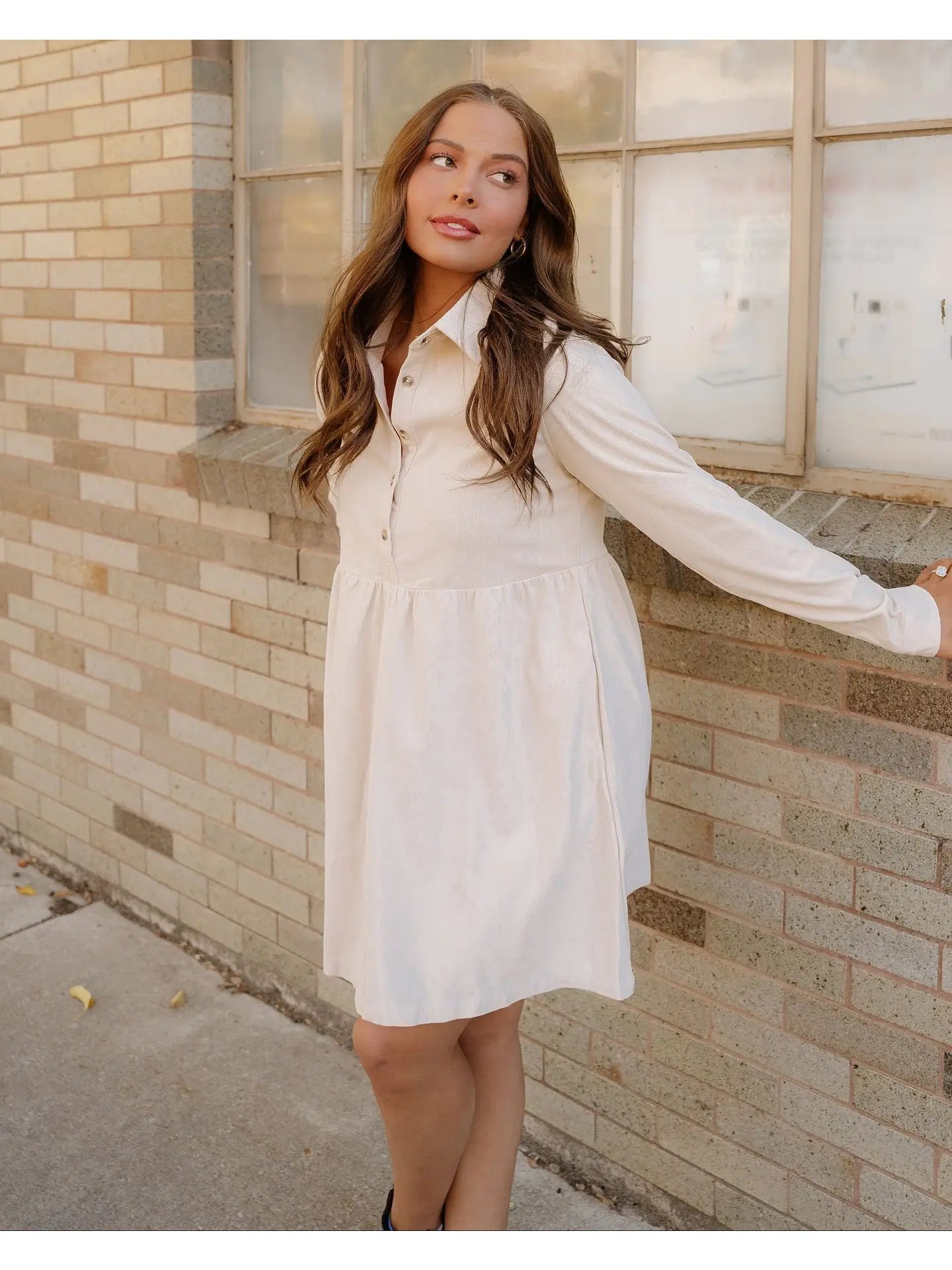 Oatmeal Corduroy Long Sleeve Mini Dress