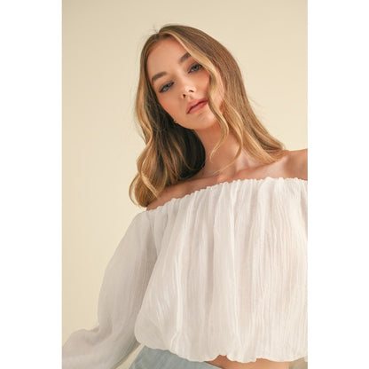 Off-Shoulder Long Sleeve Textured Blouse