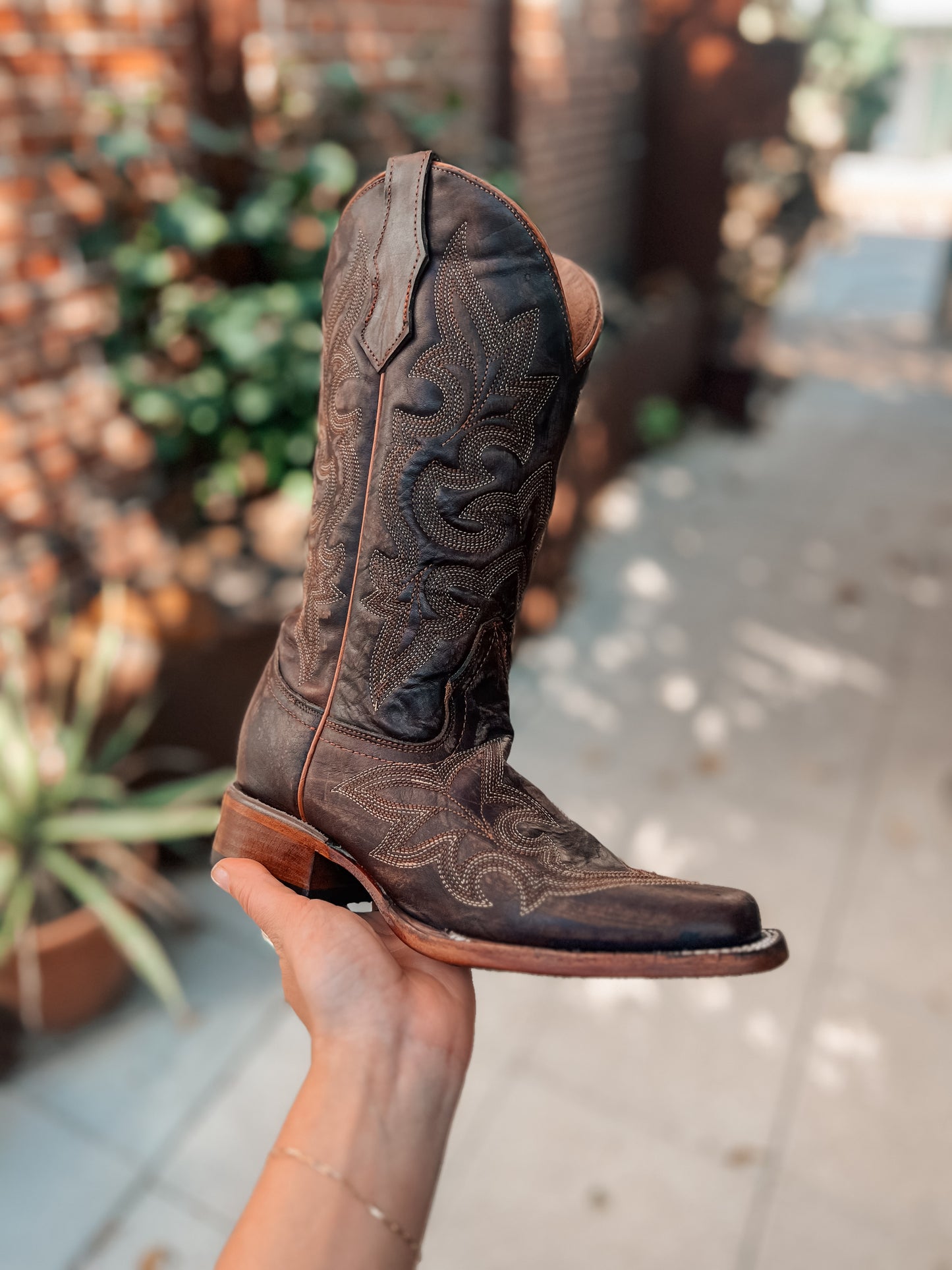 Circle G Brown Embroidery Square Toe Boot