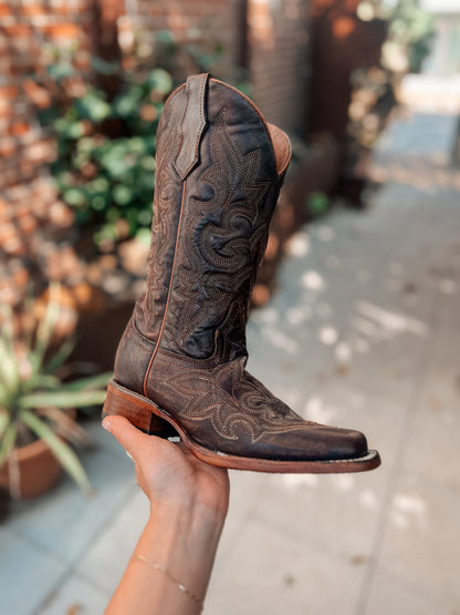 Circle G Brown Embroidery Square Toe Boot