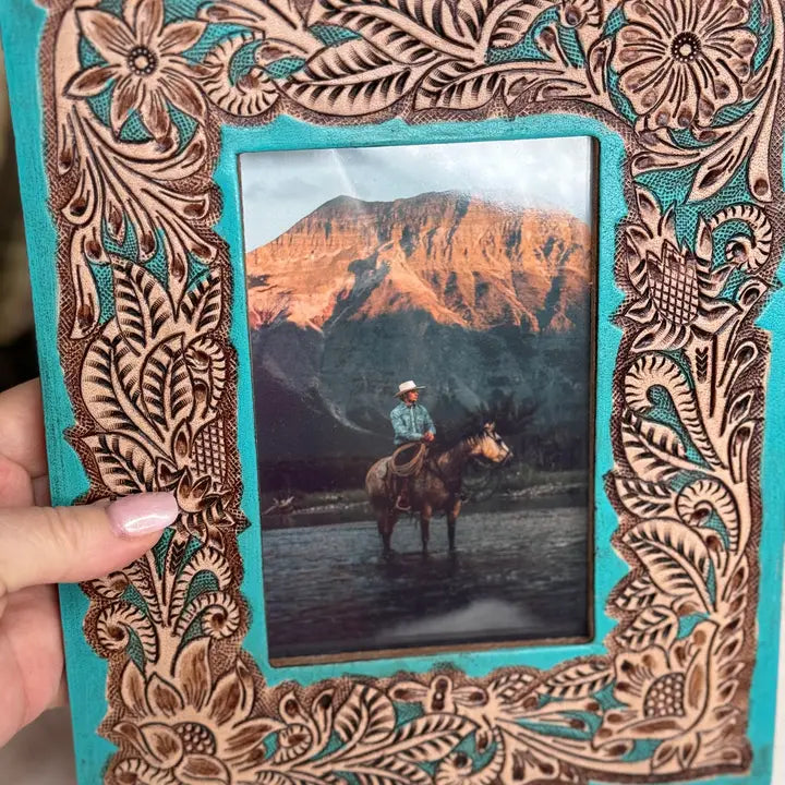 Brown & White Cowhide Western Photo Frame