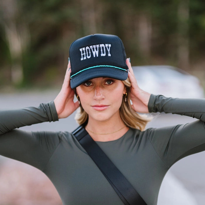 Howdy Trucker Hat w/ Aqua Beads (removable)