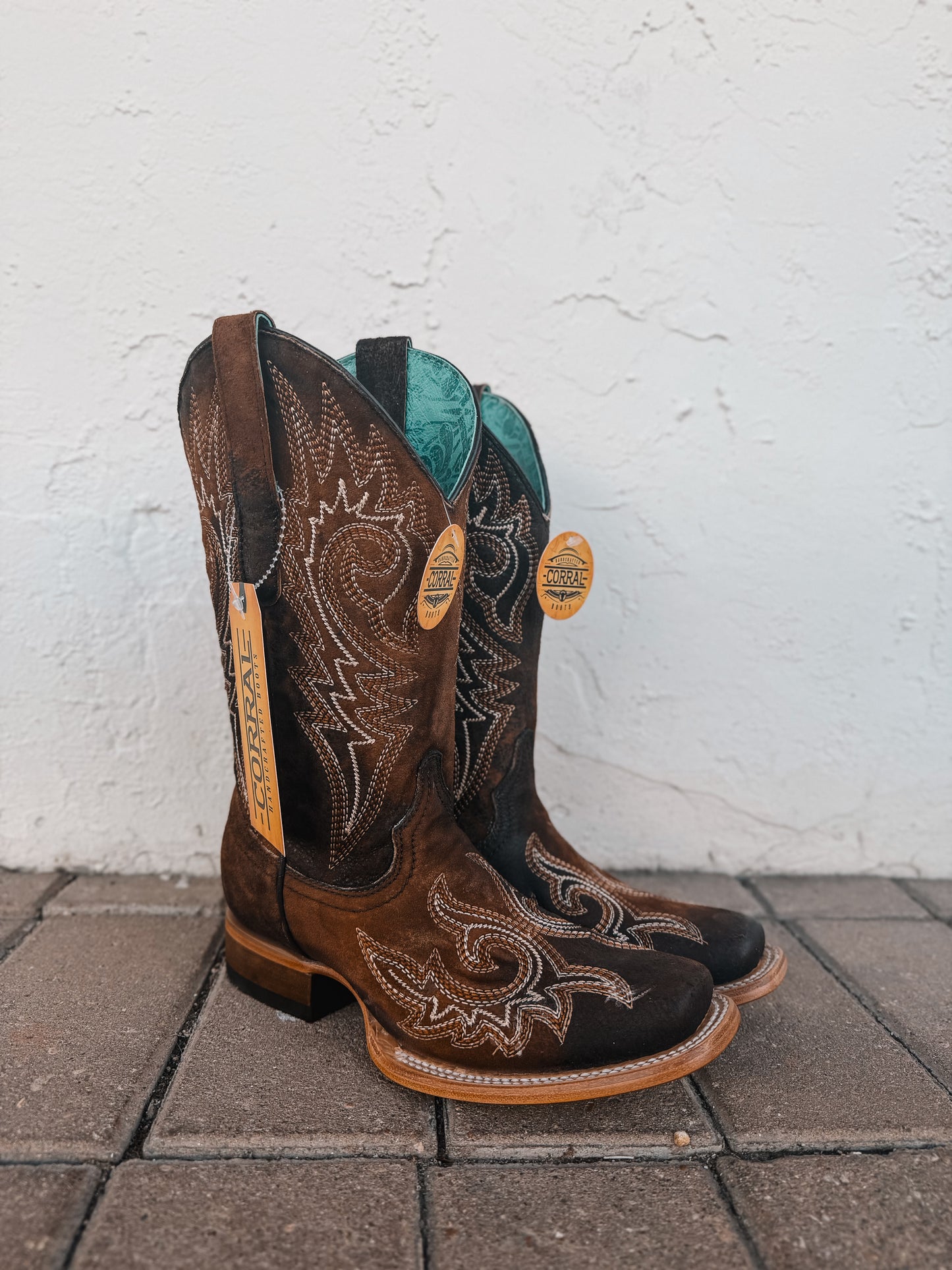 Corral Brown Flames Lamb Embroidery Square Toe Boot