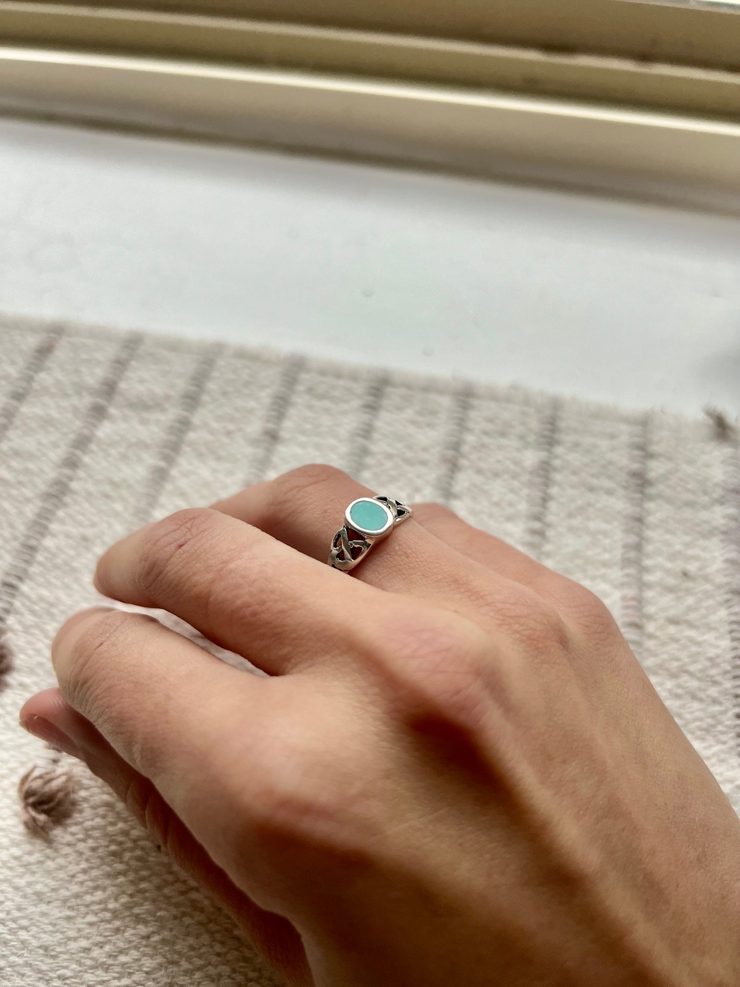 Braided Sterling Band Simple Turquoise Ring - Size 7