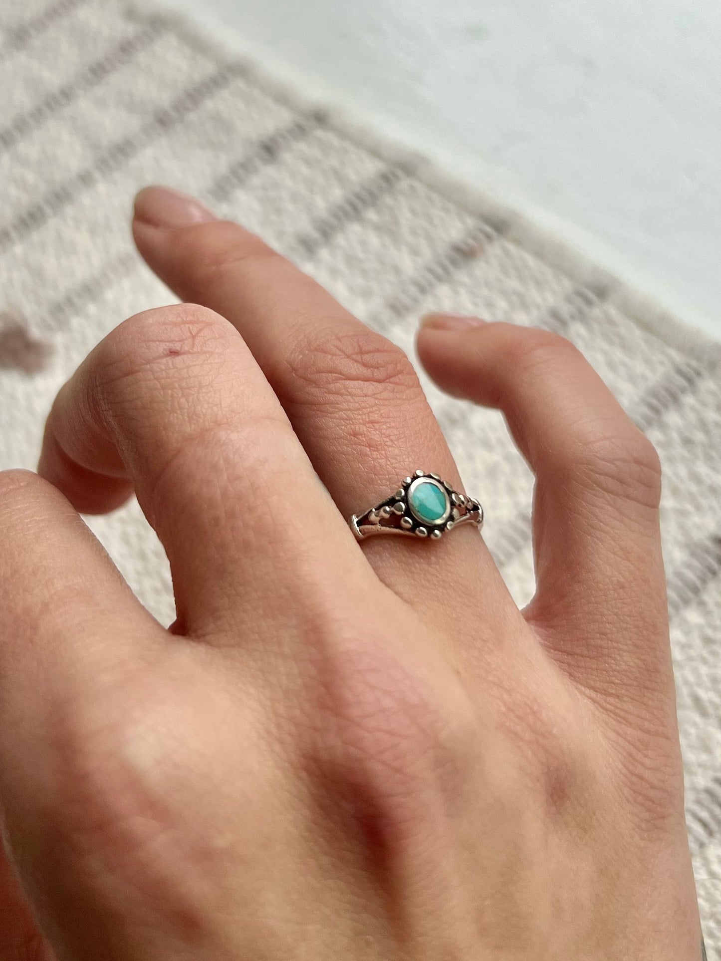 Sterling Dotted Detail Handmade Turquoise Ring - Size 6