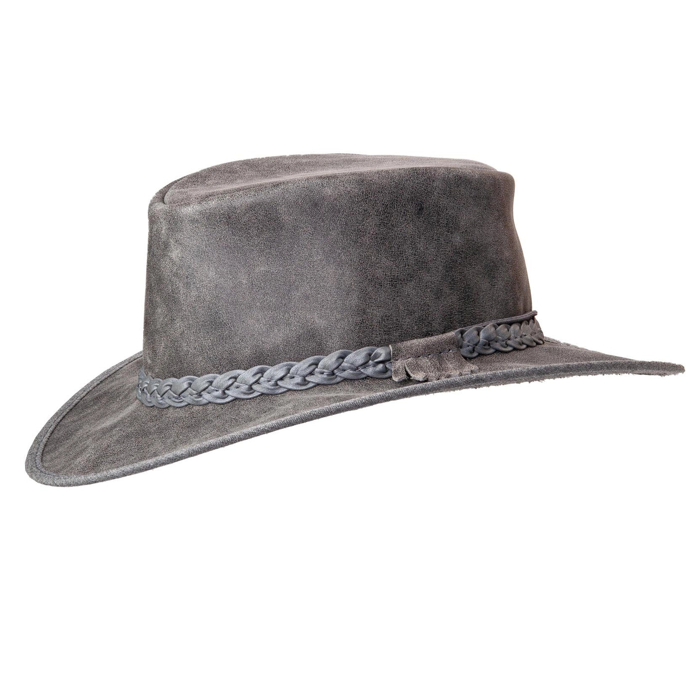 Leather Crushable Outback Hat - Bomber Grey