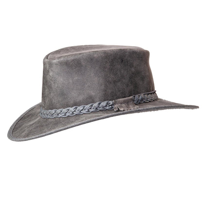 Leather Crushable Outback Hat - Bomber Grey