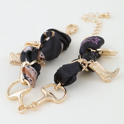 Horse Bit Fabric Wrap Charm Bracelet