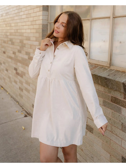 Oatmeal Corduroy Long Sleeve Mini Dress