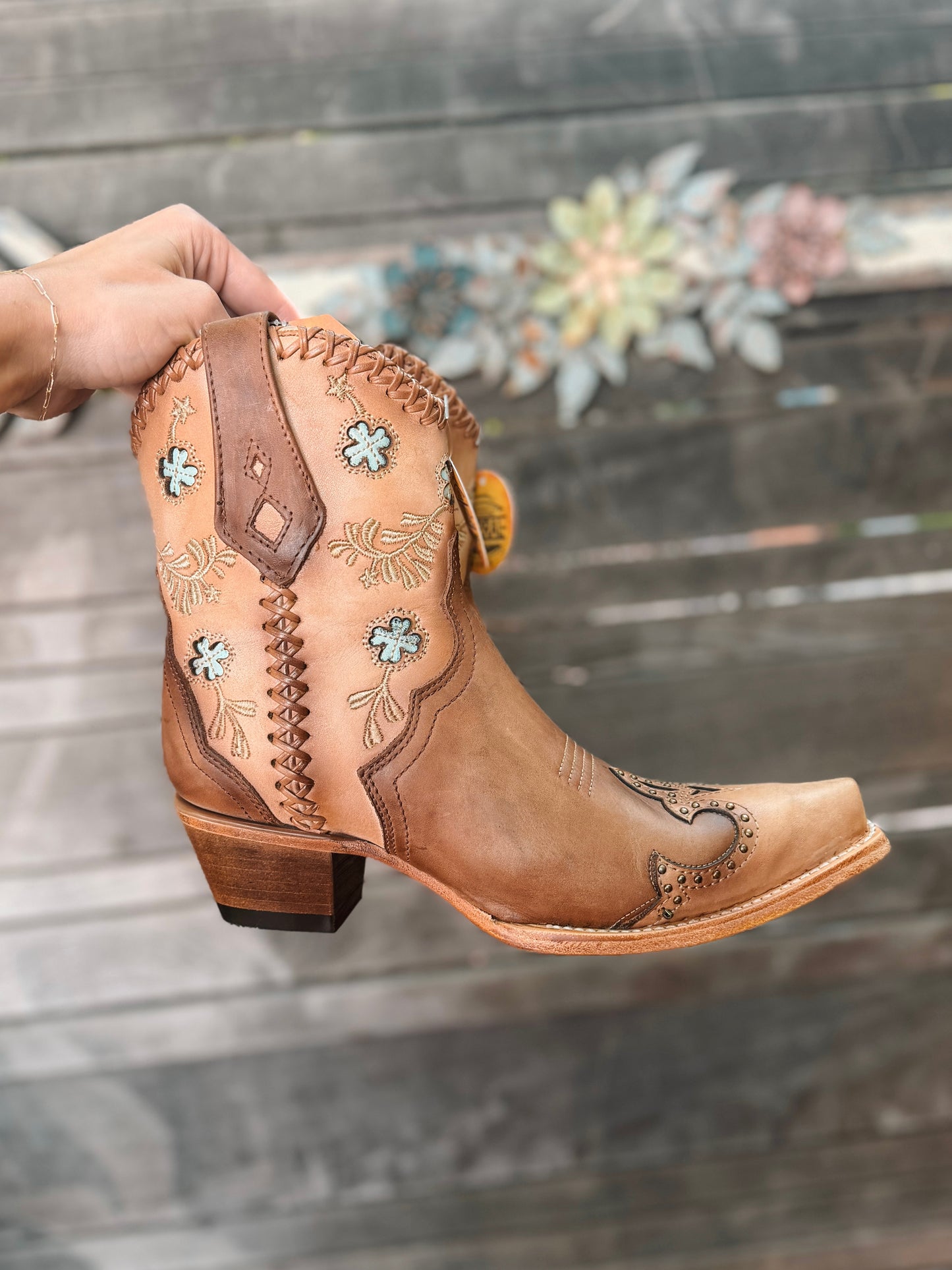 Corral Honey Clover Overlay Embroidery Handwoven Ankle Boot