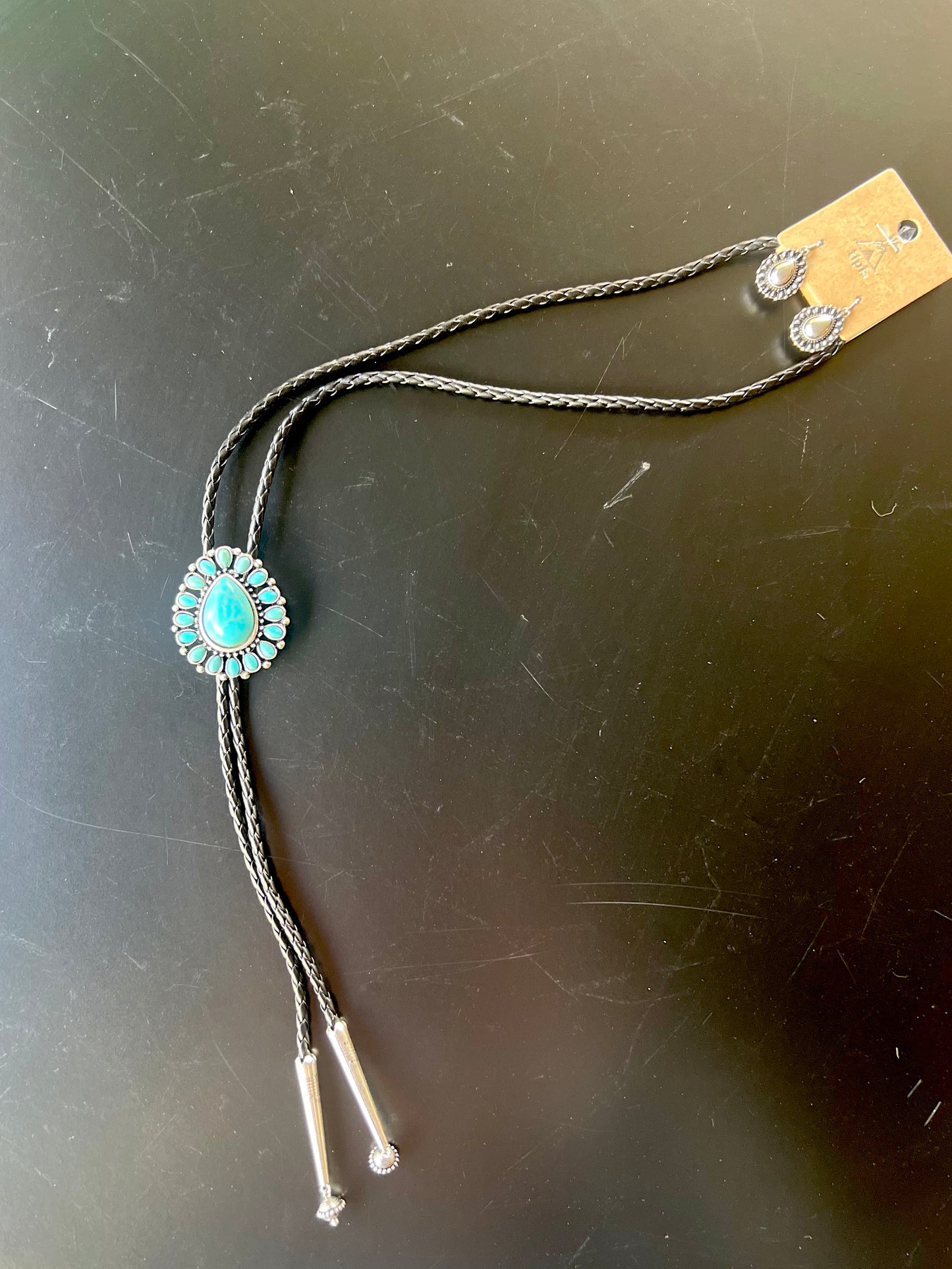 Squash Blossom Turquoise Bolo Tie Necklace Set