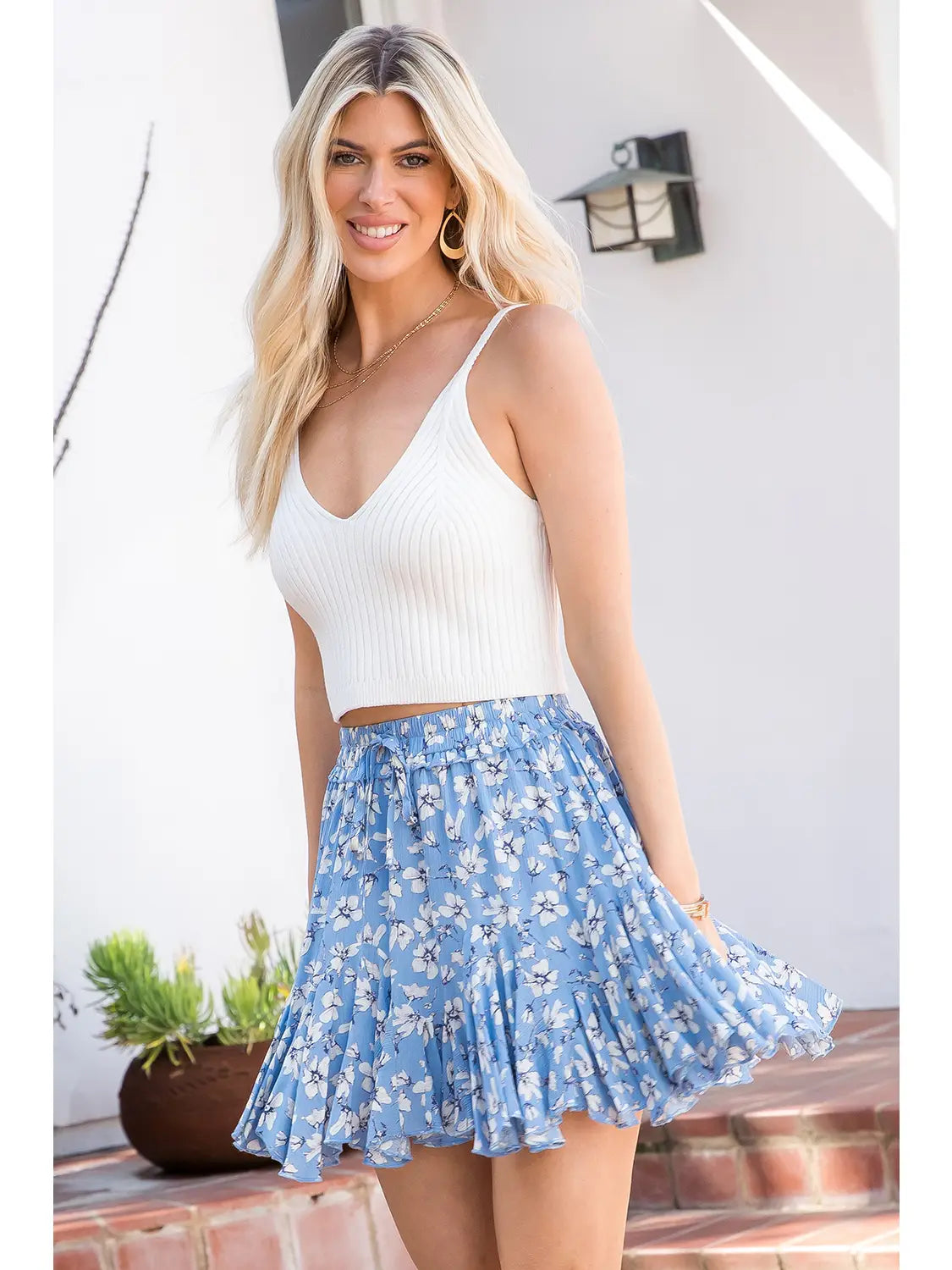 Floral Blue Mini Skirt