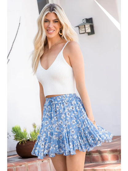 Floral Blue Mini Skirt
