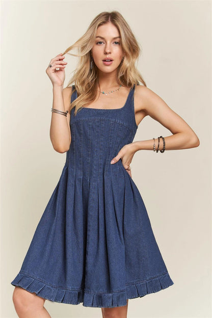 Front Pintuck Detail Denim Dress