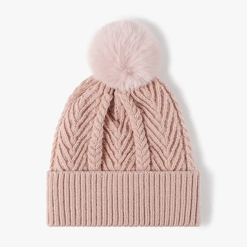 Knit Pom Beanie w/ Fur Lining