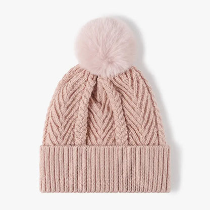 Knit Pom Beanie w/ Fur Lining
