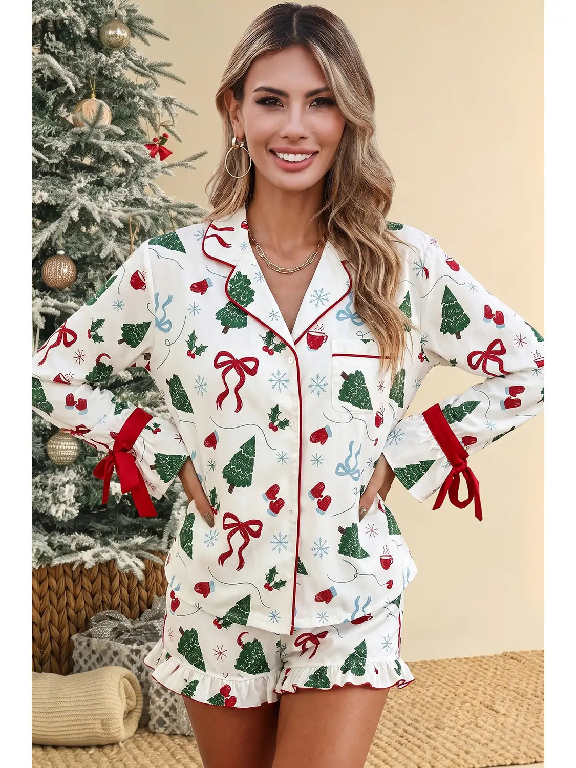 Christmas Ruffle Sleeve Lounge Set