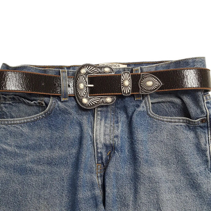 Vintage Black Leather Belt w/ Western Buckle