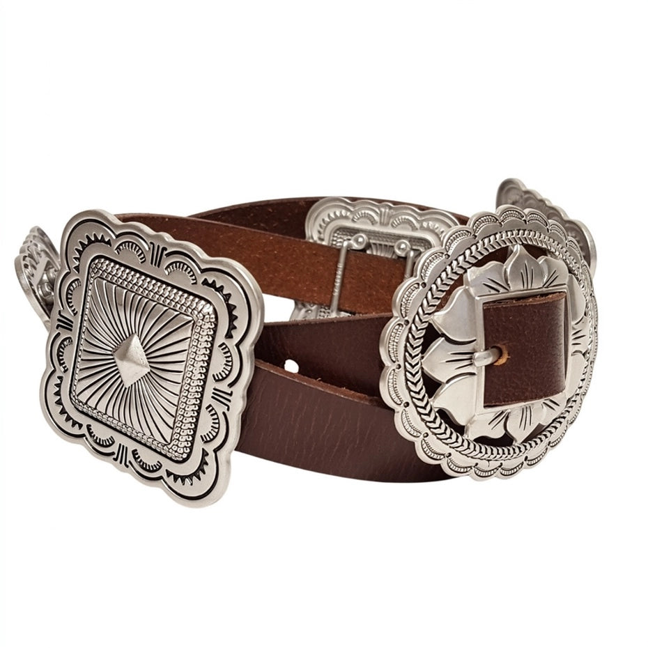 Genuine Leather Belt w/ Silver Conchos