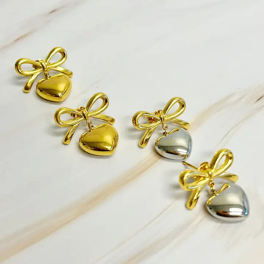 Mini Bow Heart Earrings