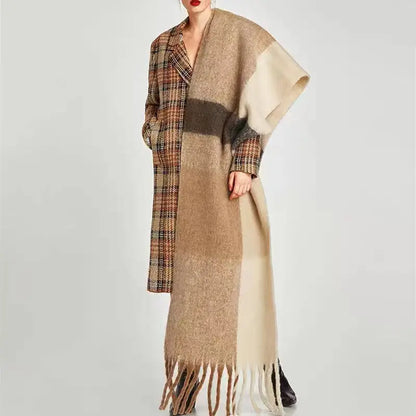 Patchwork Khaki Tassel Cozy Scarf