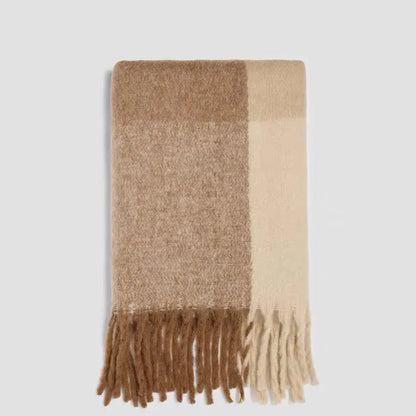 Patchwork Khaki Tassel Cozy Scarf