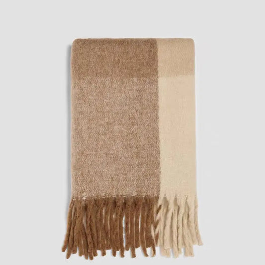 Patchwork Khaki Tassel Cozy Scarf