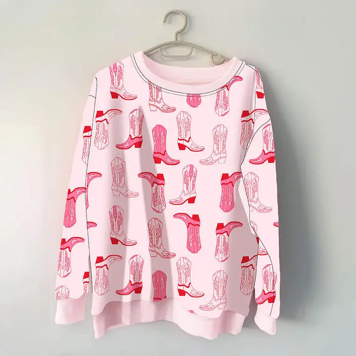 Light Pink Western Boot Print Sweatshirt